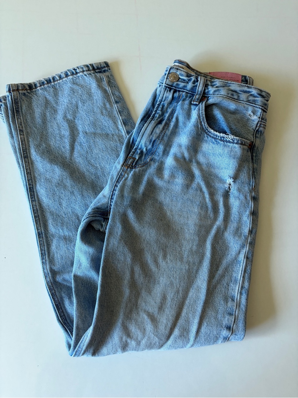 Stradivarius Mom Jeans Womens 4 High Rise Distressed Denim Boyfriend Loose Fit